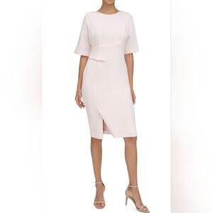 Pink Zippered Lined Side-tuck Waist Slit Hem Dolman Sleeve Round Neck-Blossom